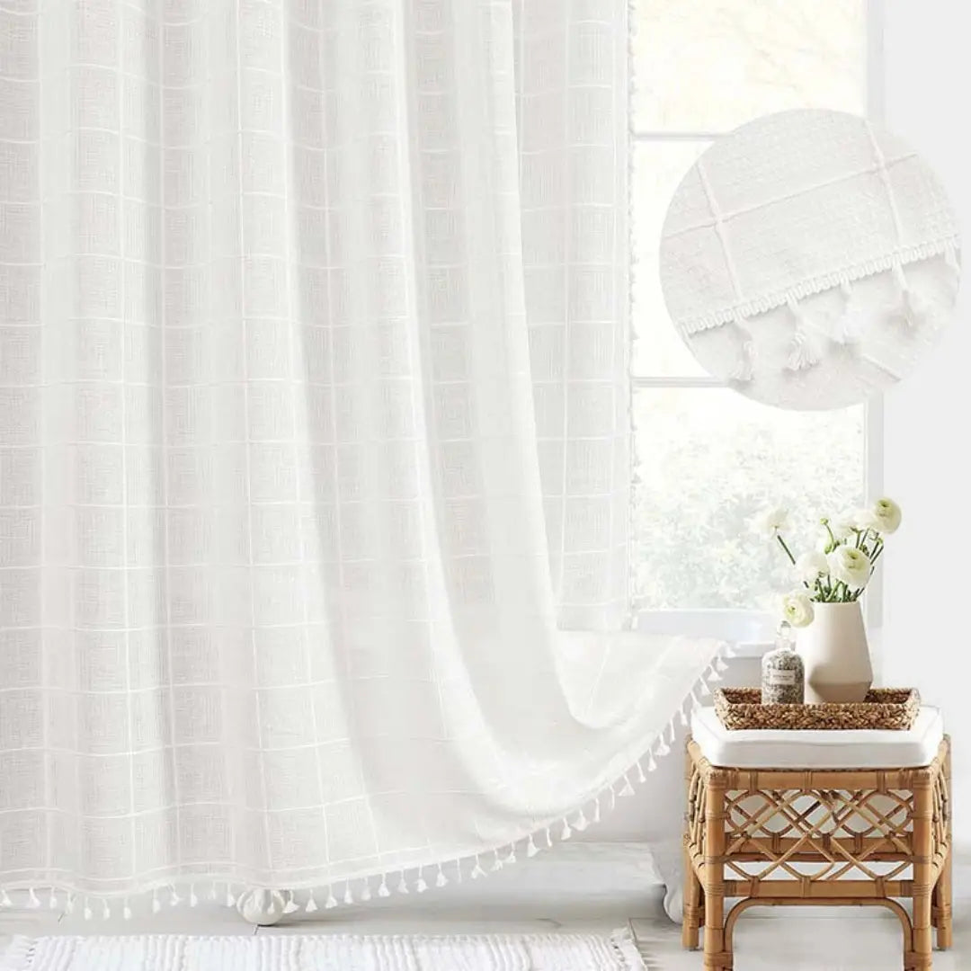 Skanto | Boho-Linen Duschgardin med Frynser