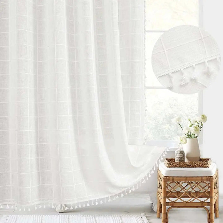 Skanto | Boho-Linen Duschgardin med Frynser