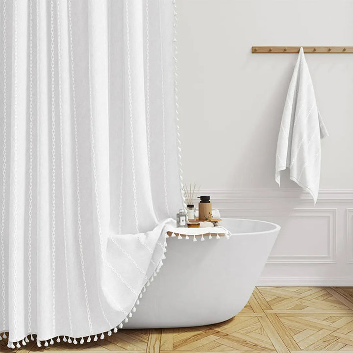 Skanto | Boho-Linen Duschgardin med Frynser