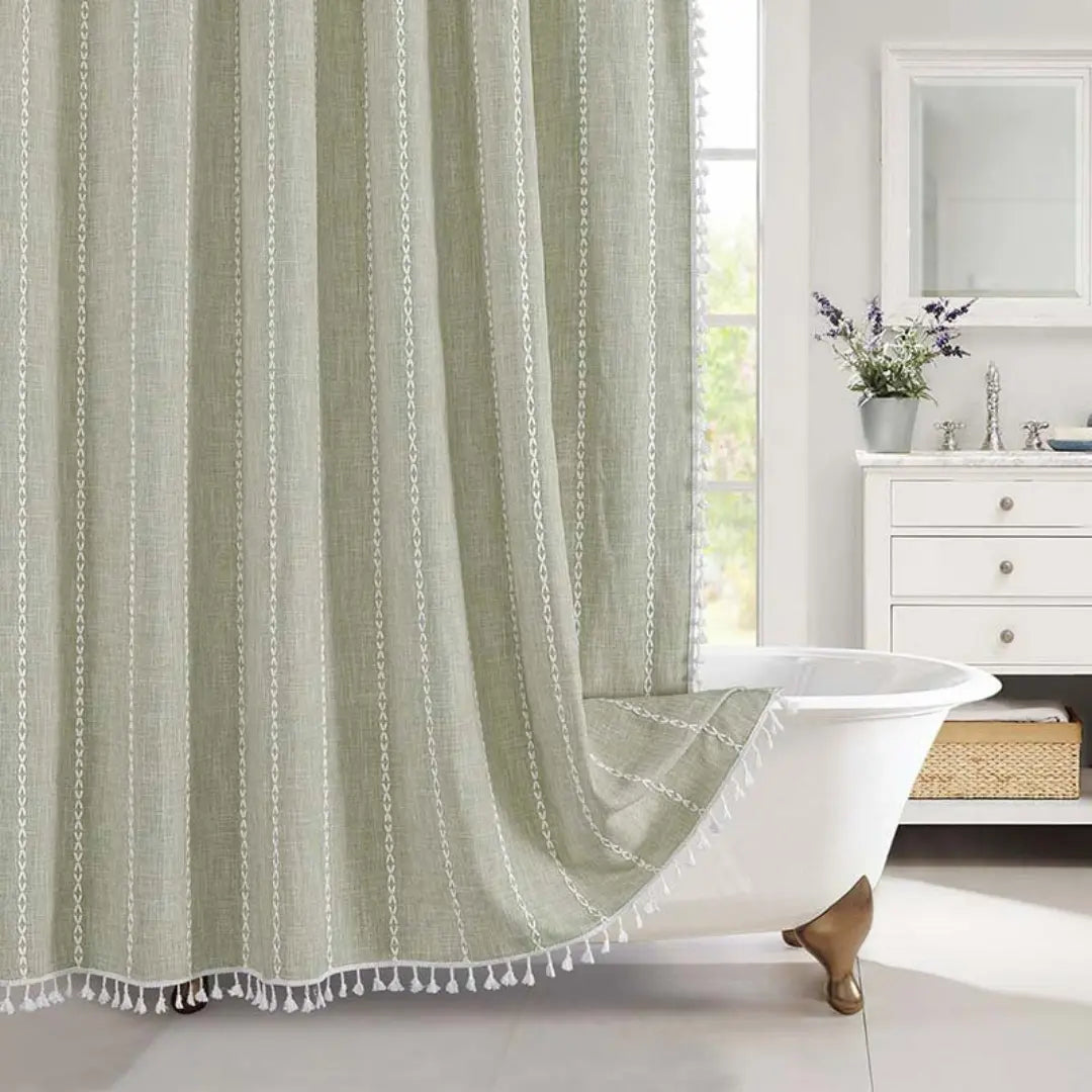 Skanto | Boho-Linen Duschgardin med Frynser