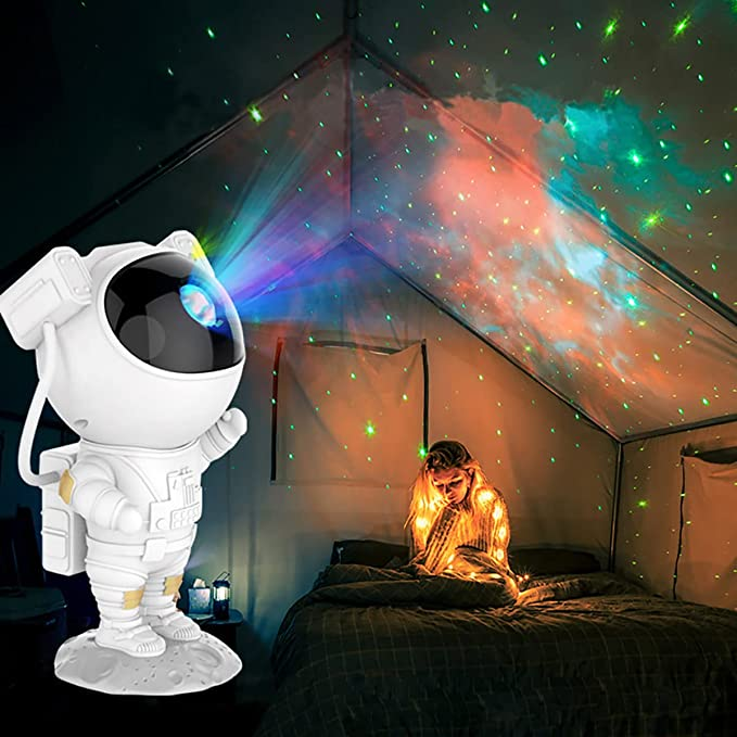 Stjernedryss-LED-projektor – Astronautlampe med 360° roterbart hode og fjernkontroll for soverom og stue