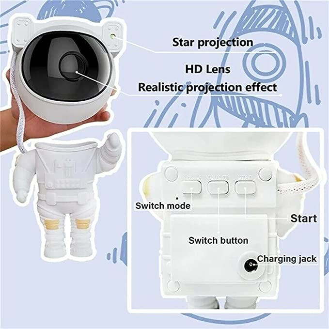 Stjernedryss-LED-projektor – Astronautlampe med 360° roterbart hode og fjernkontroll for soverom og stue