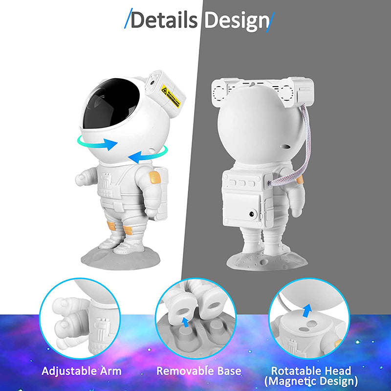 Stjernete LED-projektor – Astronautlampe med 360° roterende hode og fjernkontroll for soverom og stue | Skanto