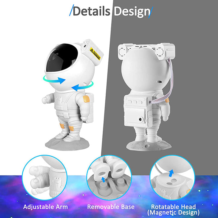 Stjernete LED-projektor – Astronautlampe med 360° roterende hode og fjernkontroll for soverom og stue | Skanto