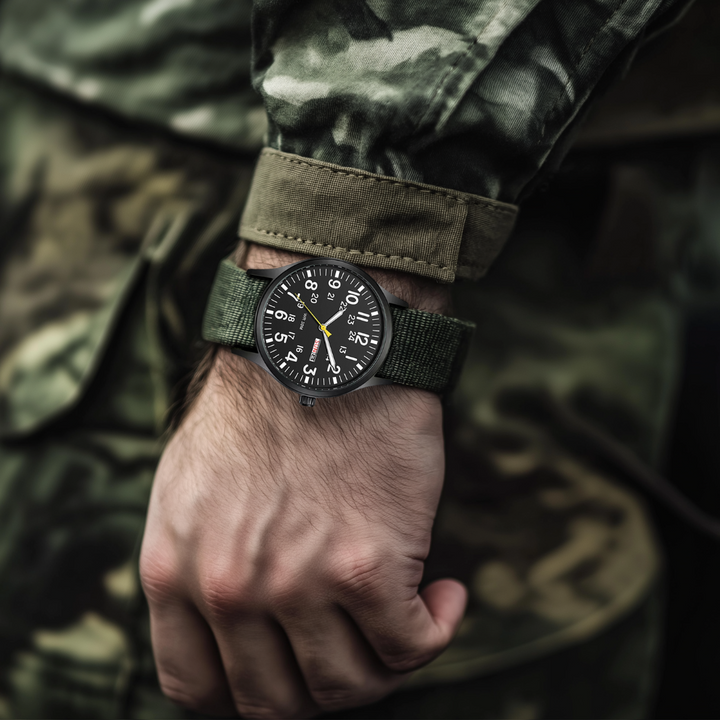 Skanto | Herres robust utendørs klokke – Vanntett militærstil i rustfritt stål
