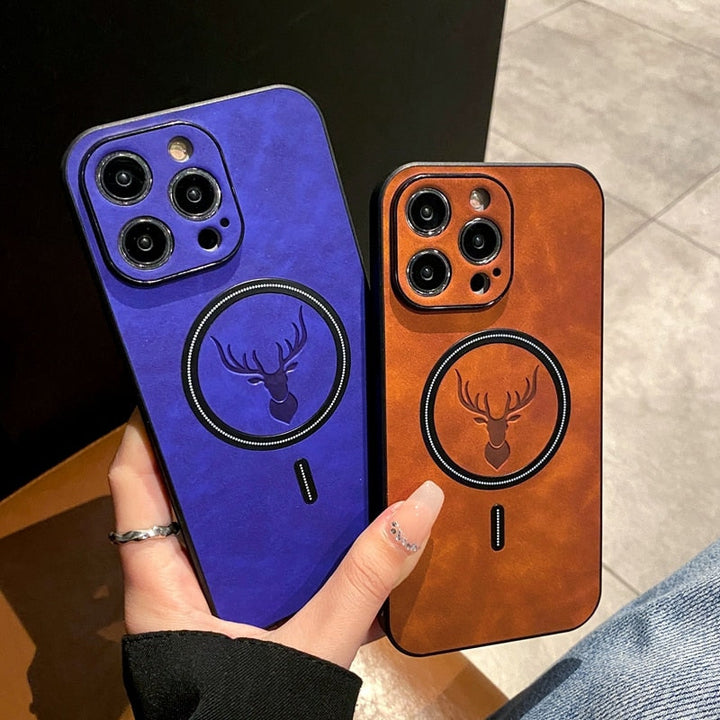 Skanto | Luxury Deer Leather Apple iPhone Case | Magnetisk telefonveske, trådløs veske, MagSafe, trådløs lading, beskyttelsesveske, deksel for iPhone 15, 14, 13 Pro Max Plus