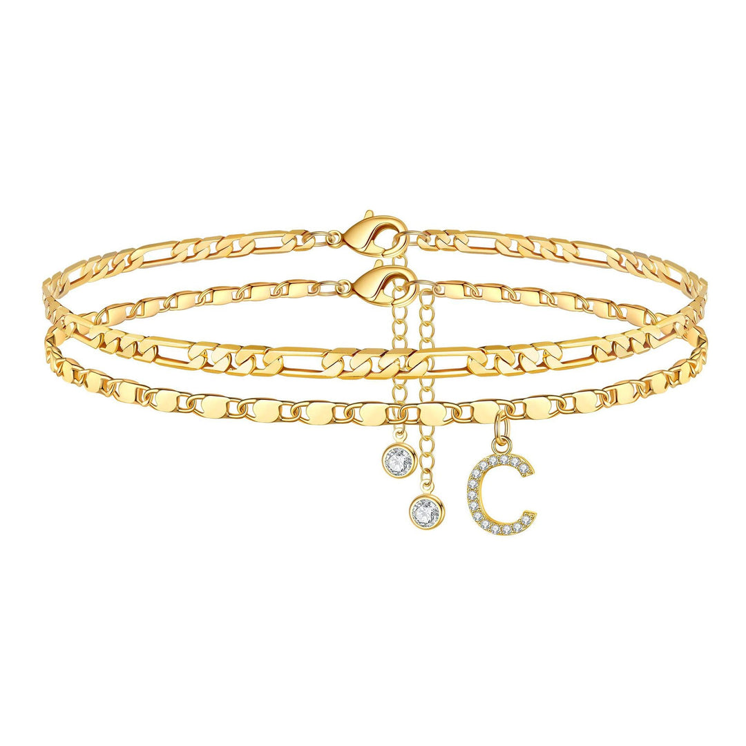 Skanto | 2pc 14k Diamant Bokstav Initial Ankelarmbånd