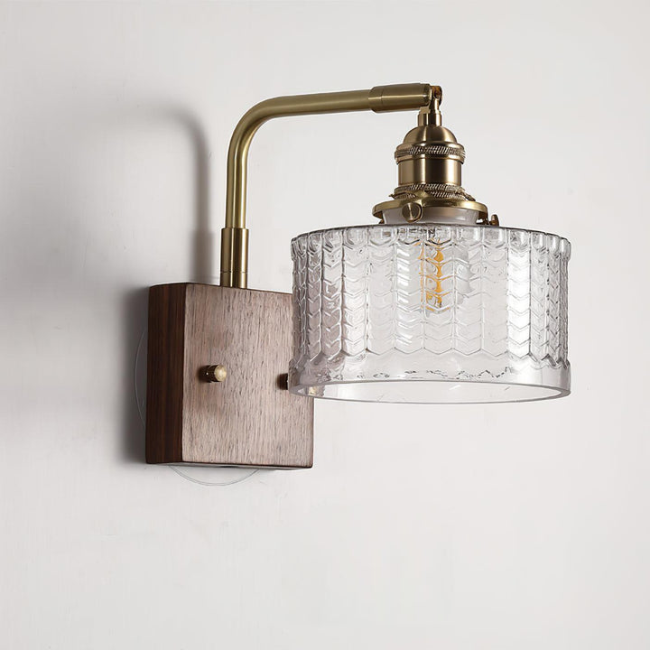 Rustikk Grønn Glassvegglampe med Trebase | Skanto