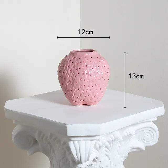 Keramisk vase i jordbærdesign, dekorativ blomsterkrukke for stue og kjøkken | Skanto
