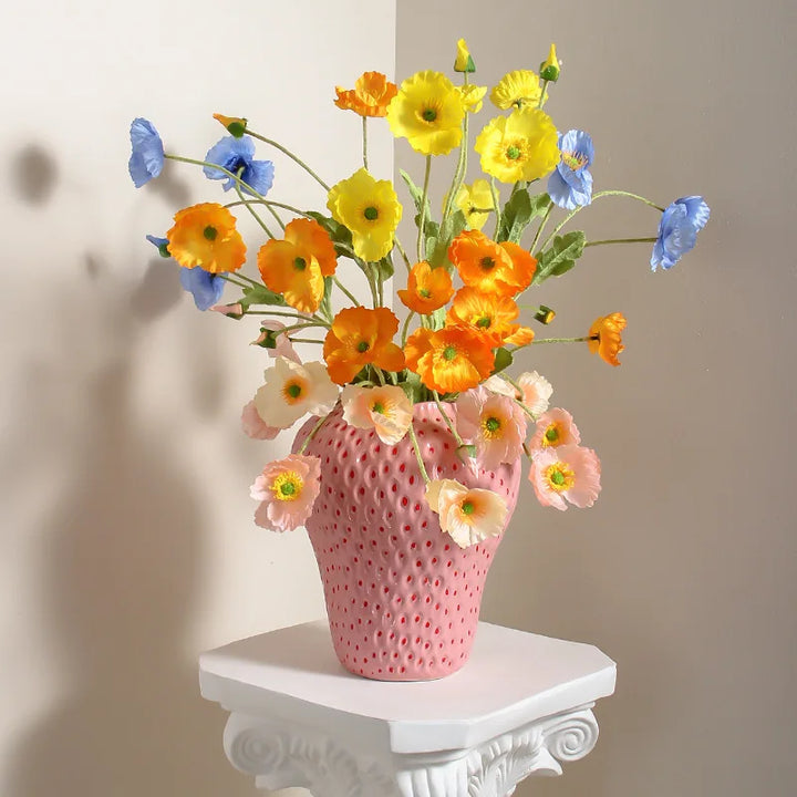 Keramisk vase i jordbærdesign, dekorativ blomsterkrukke for stue og kjøkken | Skanto