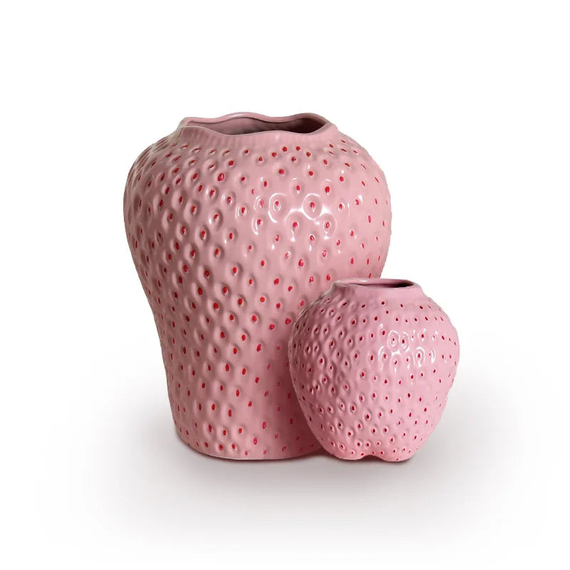 Keramisk vase i jordbærdesign, dekorativ blomsterkrukke for stue og kjøkken | Skanto