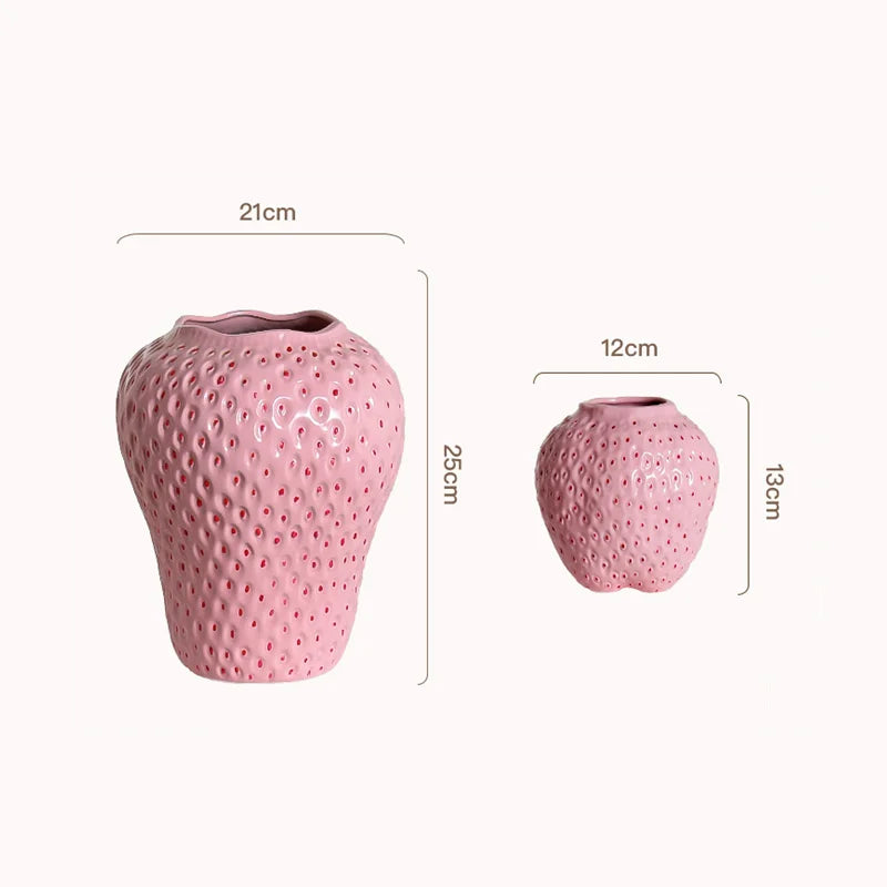 Keramisk vase i jordbærdesign, dekorativ blomsterkrukke for stue og kjøkken | Skanto