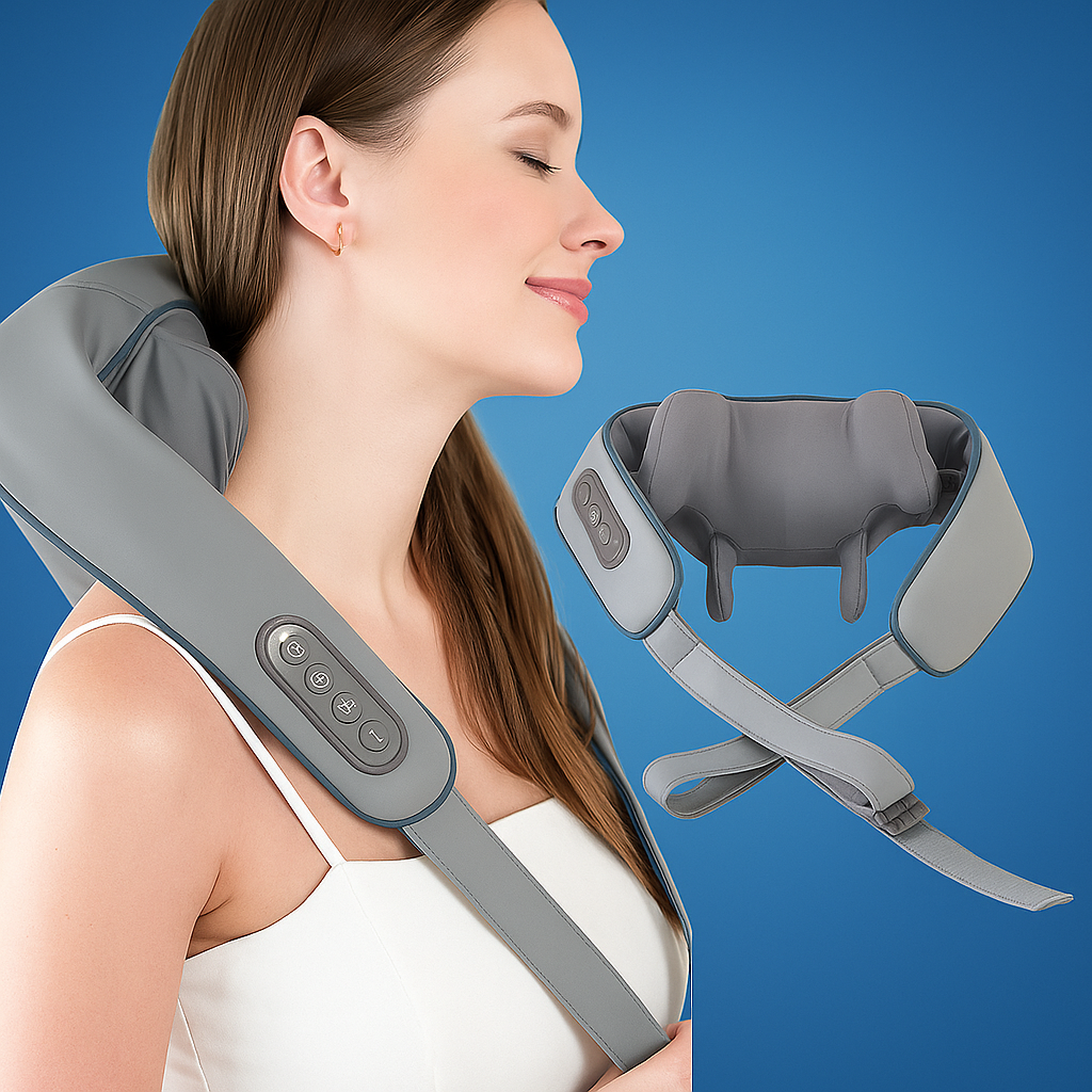 RelaxaPro | Shiatsu nakkemassasje – Varmeavlastning – Trådløs design – Ideell for kontor- og hjemmebruk Skanto