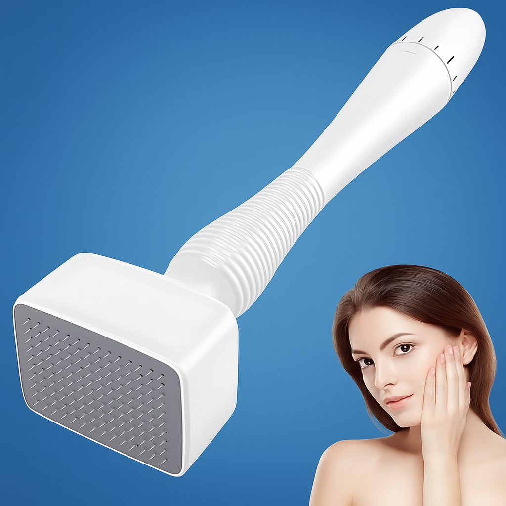 RevitaGlow | Microneedling Derma Stamp – Justerbar dybde – 140 nåler – Hud- og hårfornyelse Skanto