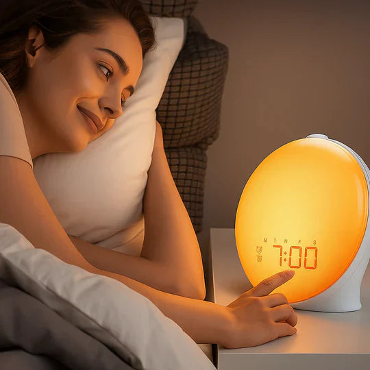 Skanto | Wake-Up Sun Lampe Vekkerklokke | Gradvis Soloppgang Glød & Tilpassbare Lyder for Milde Morgener