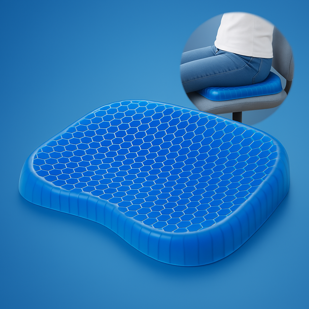 ComfortGel Ortopedisk Gel-Sittepute | Trykkavlastning - Halebeinsmerter - Lenderyggstøtte - For Kontorstol - Bil - Rullestolbruk Skanto