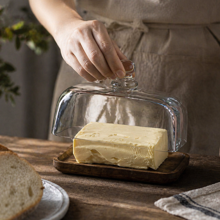 ButterVault smørskål med glasslokk og trebase | Skanto