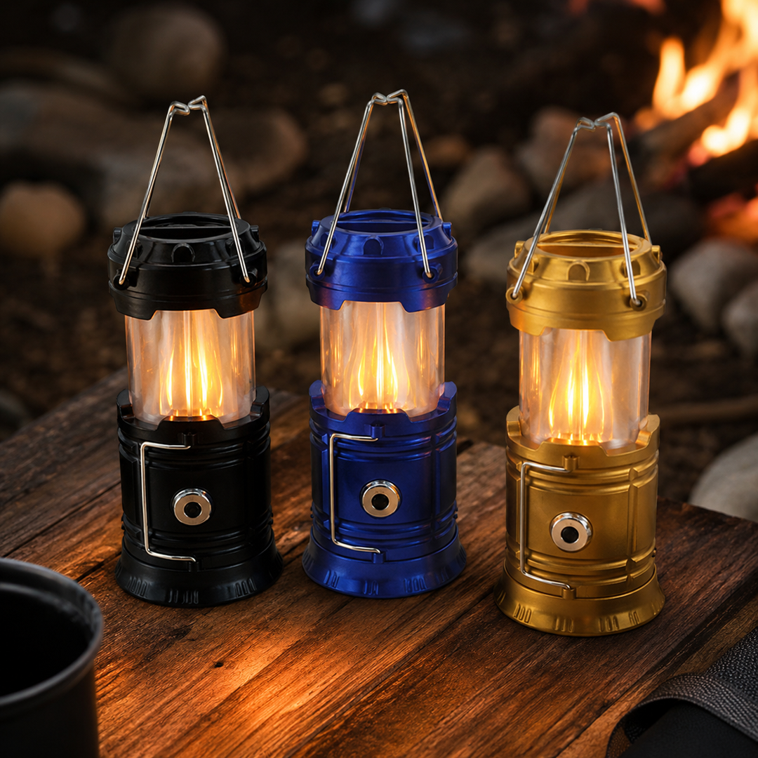 3-i-1 LED campinglampe med flimrende flamme | Skanto