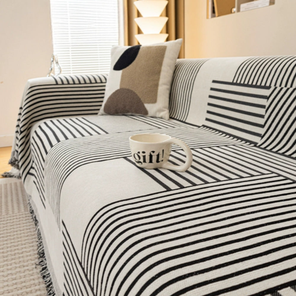 Skanto | Chenille Stripete Frynse Sofa Deksel