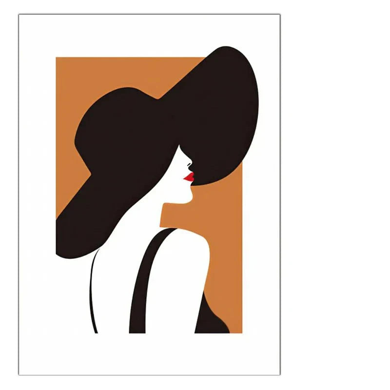 Big Hat Fashion Chic Lady Veverkunst Fine Art Lerretutskrifter Bilder For Stue Soverom Spisestue Salon Boutique Kunst Dekor | Skanto