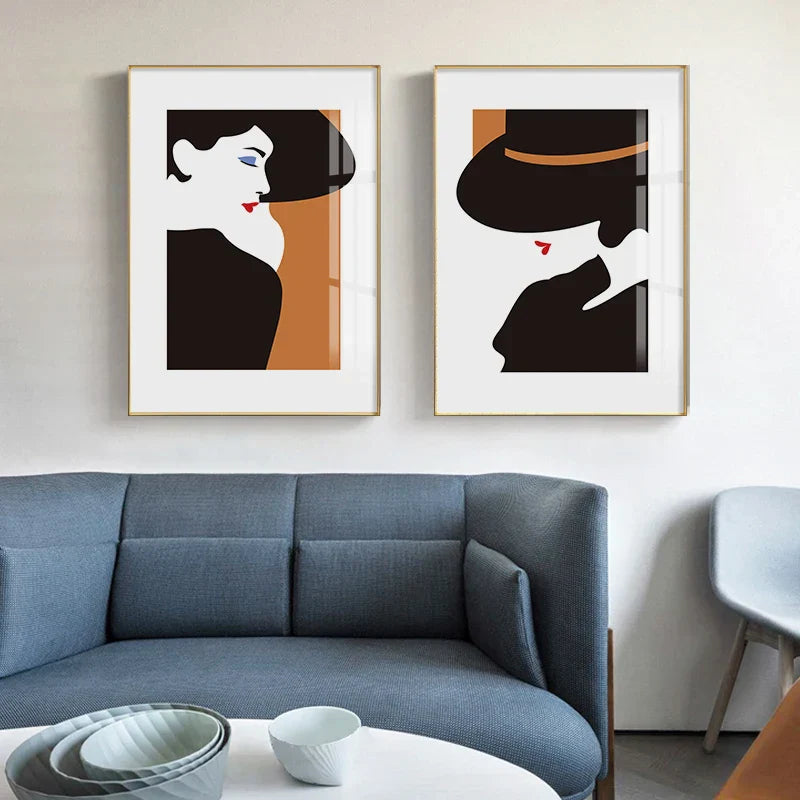 Big Hat Fashion Chic Lady Veverkunst Fine Art Lerretutskrifter Bilder For Stue Soverom Spisestue Salon Boutique Kunst Dekor | Skanto