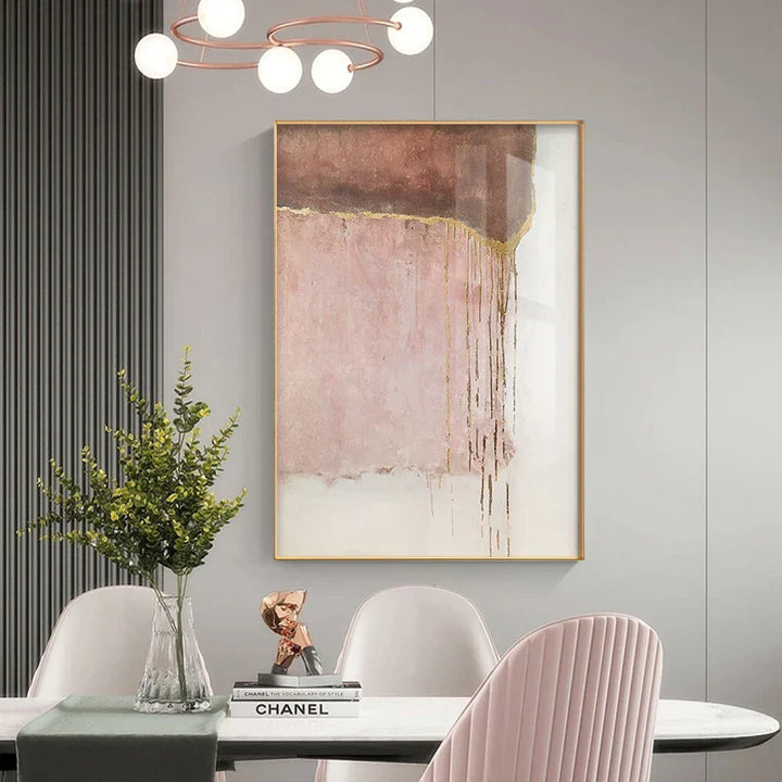 Chic Abstrakt Gylden Rosa Veggkunst Fin Kunst Lærredstrykk Moderne Bilder For Samtidsstue Soverom Hotellrom Kunstdekor | Skanto