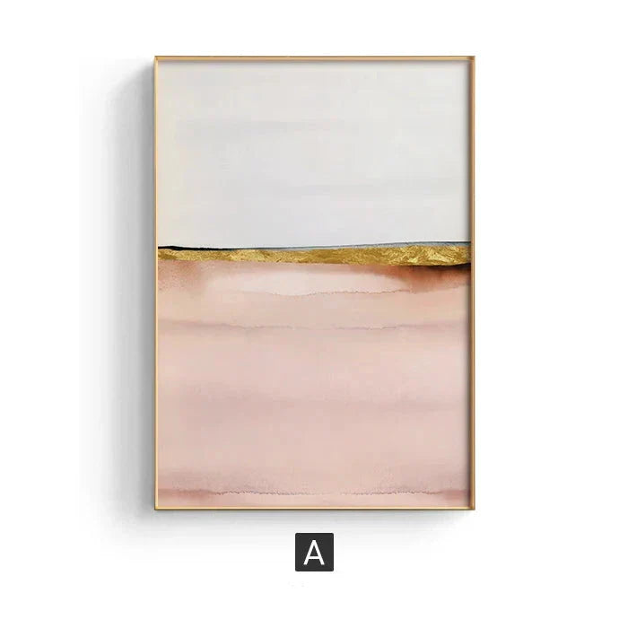Chic Abstrakt Gylden Rosa Veggkunst Fin Kunst Lærredstrykk Moderne Bilder For Samtidsstue Soverom Hotellrom Kunstdekor | Skanto