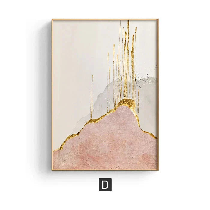 Chic Abstrakt Gylden Rosa Veggkunst Fin Kunst Lærredstrykk Moderne Bilder For Samtidsstue Soverom Hotellrom Kunstdekor | Skanto