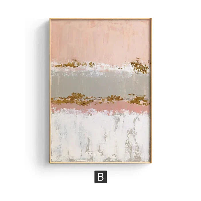 Chic Abstrakt Gylden Rosa Veggkunst Fin Kunst Lærredstrykk Moderne Bilder For Samtidsstue Soverom Hotellrom Kunstdekor | Skanto