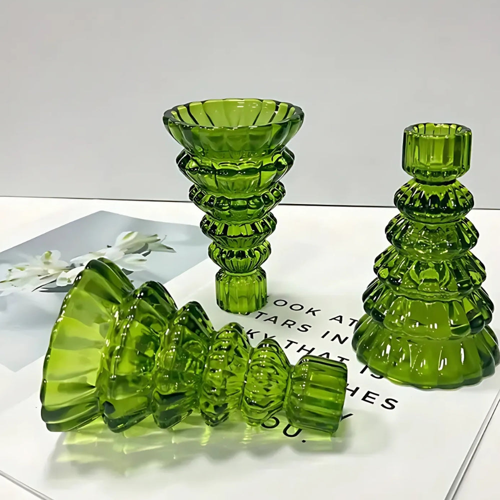 Skanto | Juletrær Glass Lysestake | 3-pk Sett