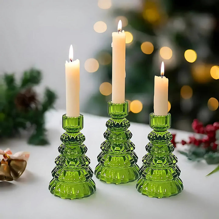 Skanto | Juletrær Glass Lysestake | 3-pk Sett