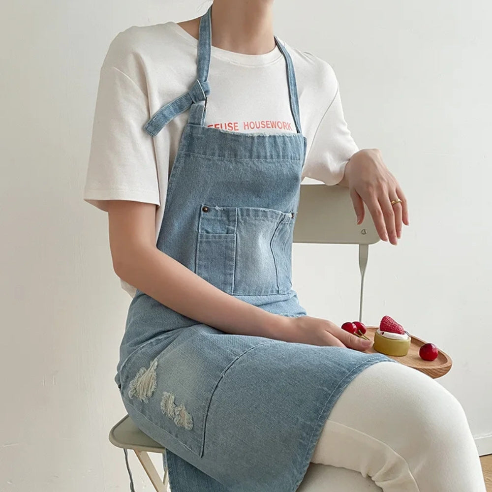 Skanto | Klassisk Blå Denim Lommer Forkle