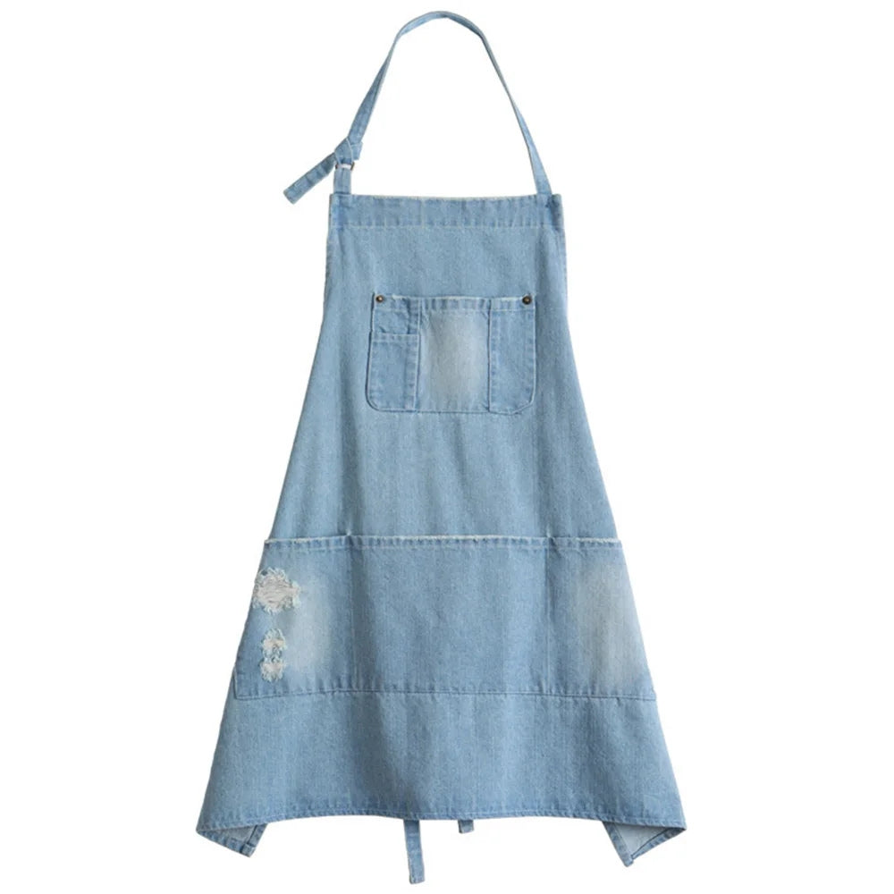 Skanto | Klassisk Blå Denim Lommer Forkle