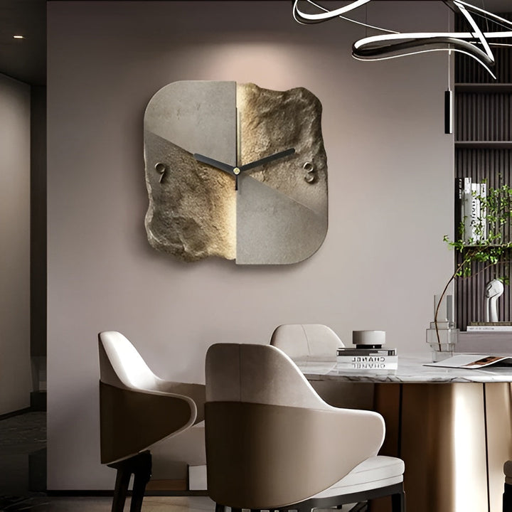 Veggklokke i sandstein – Moderne 3D-design | Dekorativt tilbehør til stuer og kontorer