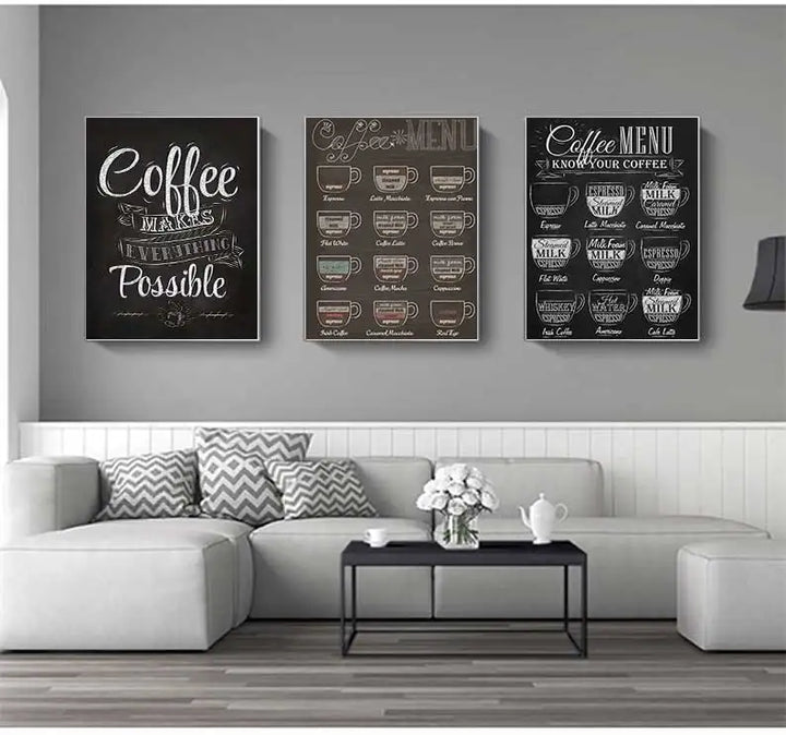 Kaffeekenner Veggkunst Fine Art Lerrettrykk Svart Hvit Kaffe Meny Plakat Bilder For Kjøkken Diner Kafé Kunst Dekor | Skanto