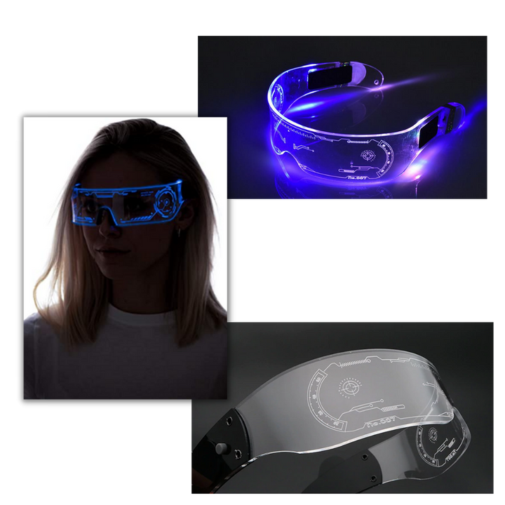 Lysende briller med fargerike LED-lys