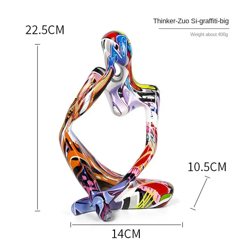 Skanto | Fargerik Graffiti Abstrakt Harpiks Håndlagde Kunstverk Skulptur Tenkeren Figur Statue Hjemmedekorasjon Innendørs Kontor Skrivebord Smykker