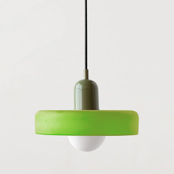 Bunte Glas-Pendelleuchte im Bauhaus-Stil