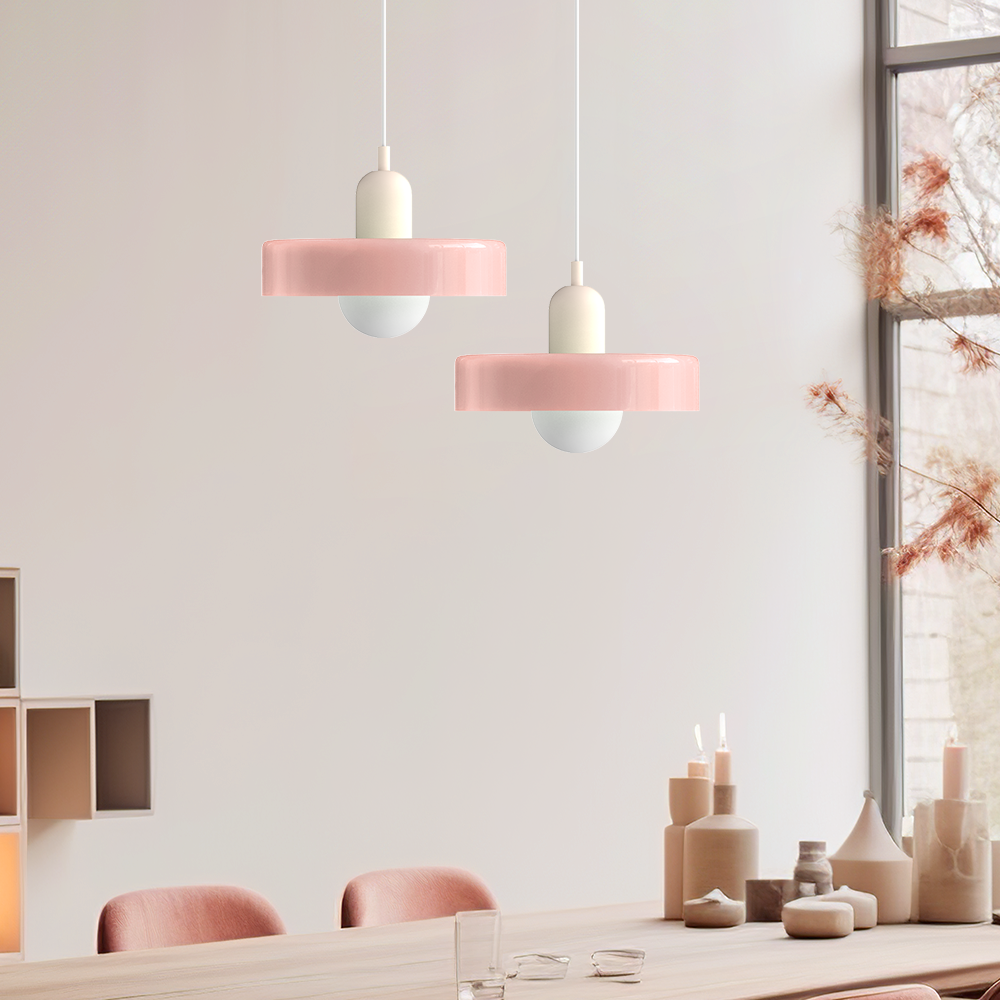 Bunte Glas-Pendelleuchte im Bauhaus-Stil