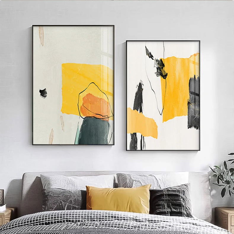 Fargerik Minimalistisk Abstrakt Veggkunst Fine Art Lerretsutskrifter Oransje Gult Svart Beige Bilder For Stue Spisestue Nordisk Hjemmedekor | Skanto