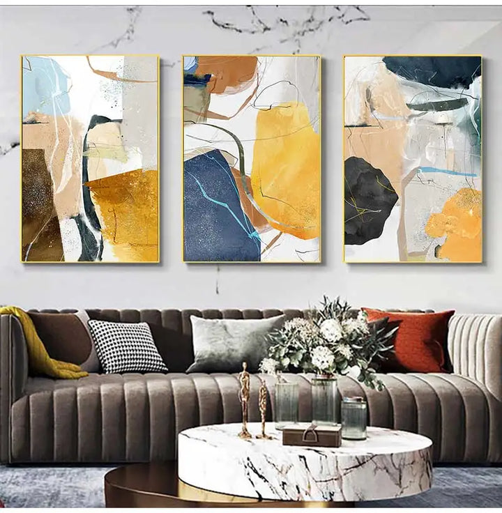 Fargede jordiske toner nordisk geomorf abstrakt veggkunst fine kunsttrykk moderne kunst for stue spisestue bilder for skandinavisk interiør | Skanto