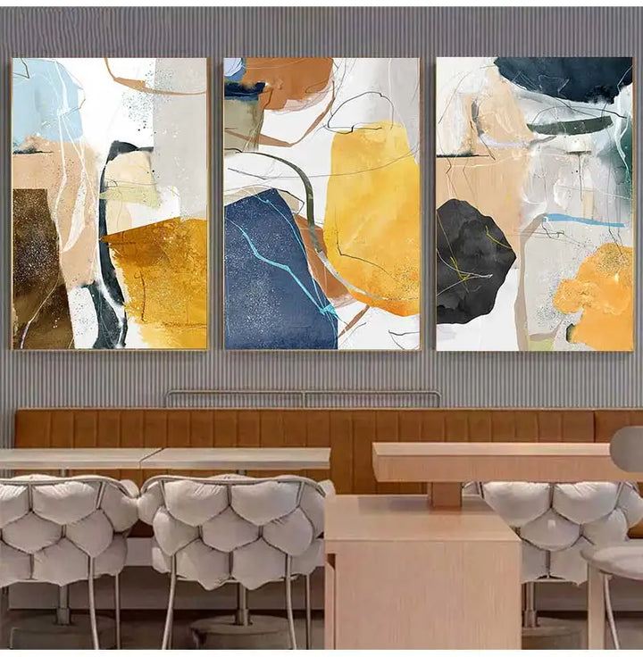 Fargede jordiske toner nordisk geomorf abstrakt veggkunst fine kunsttrykk moderne kunst for stue spisestue bilder for skandinavisk interiør | Skanto
