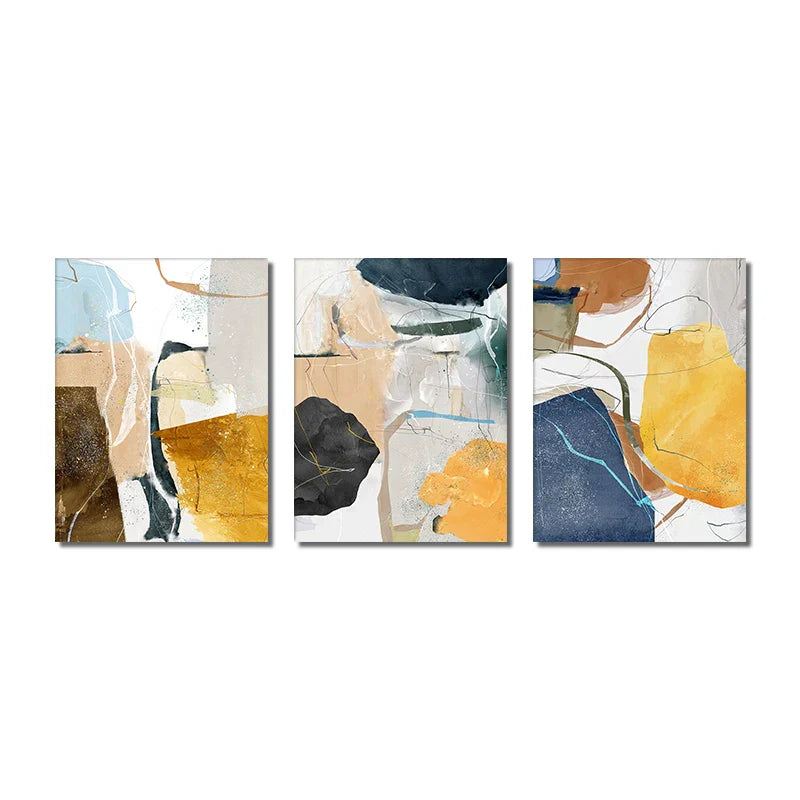 Fargede jordiske toner nordisk geomorf abstrakt veggkunst fine kunsttrykk moderne kunst for stue spisestue bilder for skandinavisk interiør | Skanto
