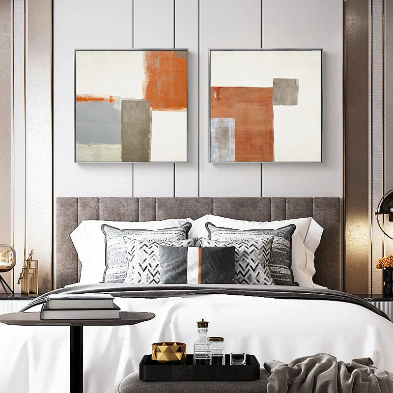 Moderne abstrakt oransje-beige fargeblokk veggkunst høykvalitets lerretstrykk kvadratisk format bilder for stue soverom kunst dekor | Skanto