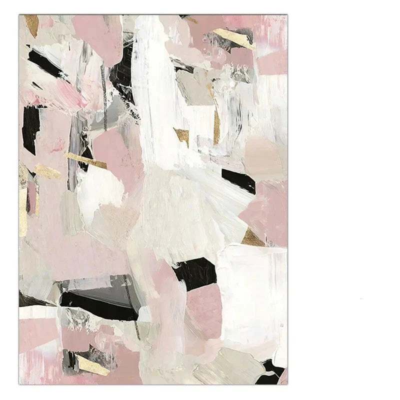Samtidig pastell-abstrakt lerrettrykk veggkunst - Dramatisk og delikat geometrisk kunst i rosa, hvit, svart og beige - Perfekt for moderne minimalisme interiører | Skanto