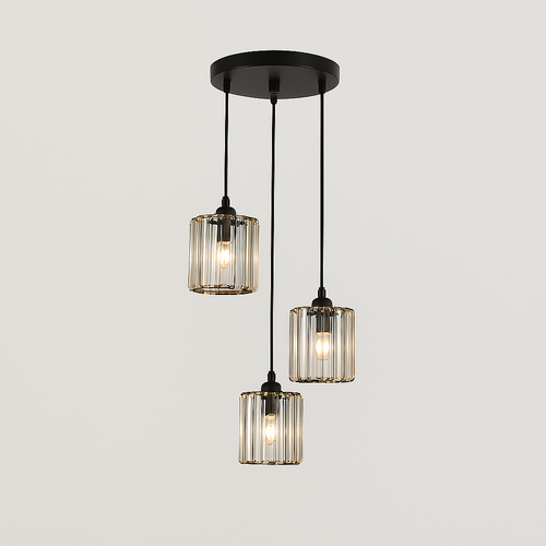 Skanto | Moderne Glass Pendant Light – Rund & Rektangel (3-Lys Matt Sort Armatur)
