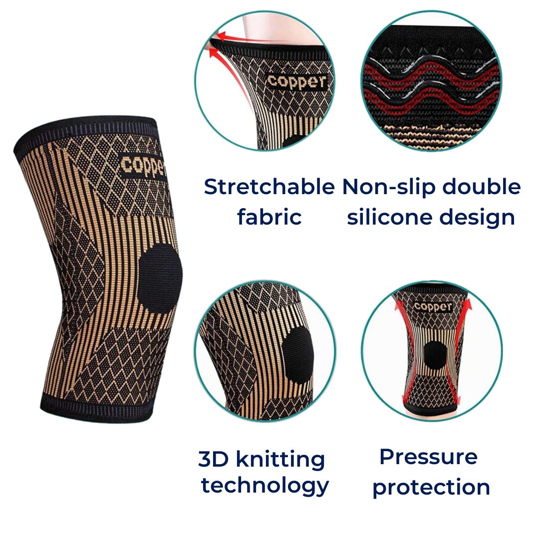 CopperFlex Kneebånd med kompresjon | for smertelindring - støtte - mobilitet - perfekt for utøvere, arthritis, seniorer og skadegjenoppretting Skanto