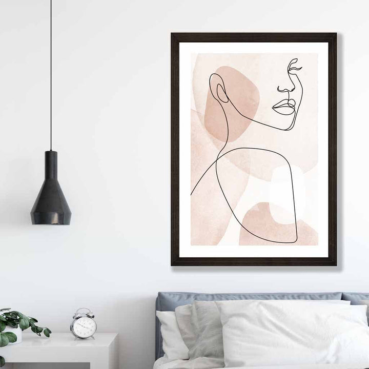 Korallrosa abstrakt linjekunstplakat med kvinneansikt nr. 1