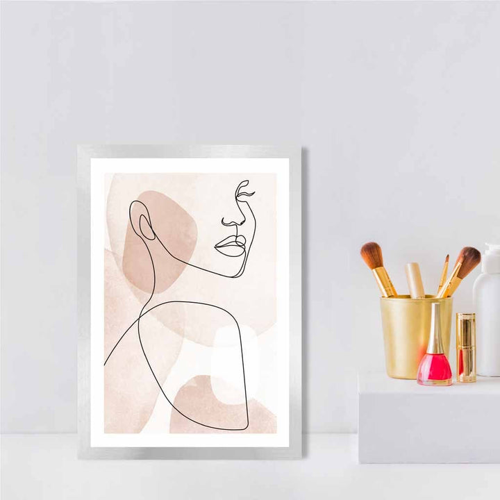 Korallrosa abstrakt linjekunstplakat med kvinneansikt nr. 1