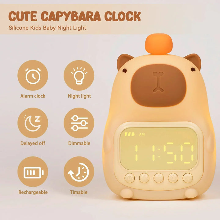 Skanto | Capybara Klokke Lampe - Oppladbar Digital Vekkerklokke med Nattlys & Berøringsutsettelse